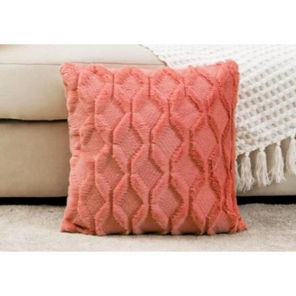 Plush Pillow Cover In Coral Pink - Picture 1 of 7